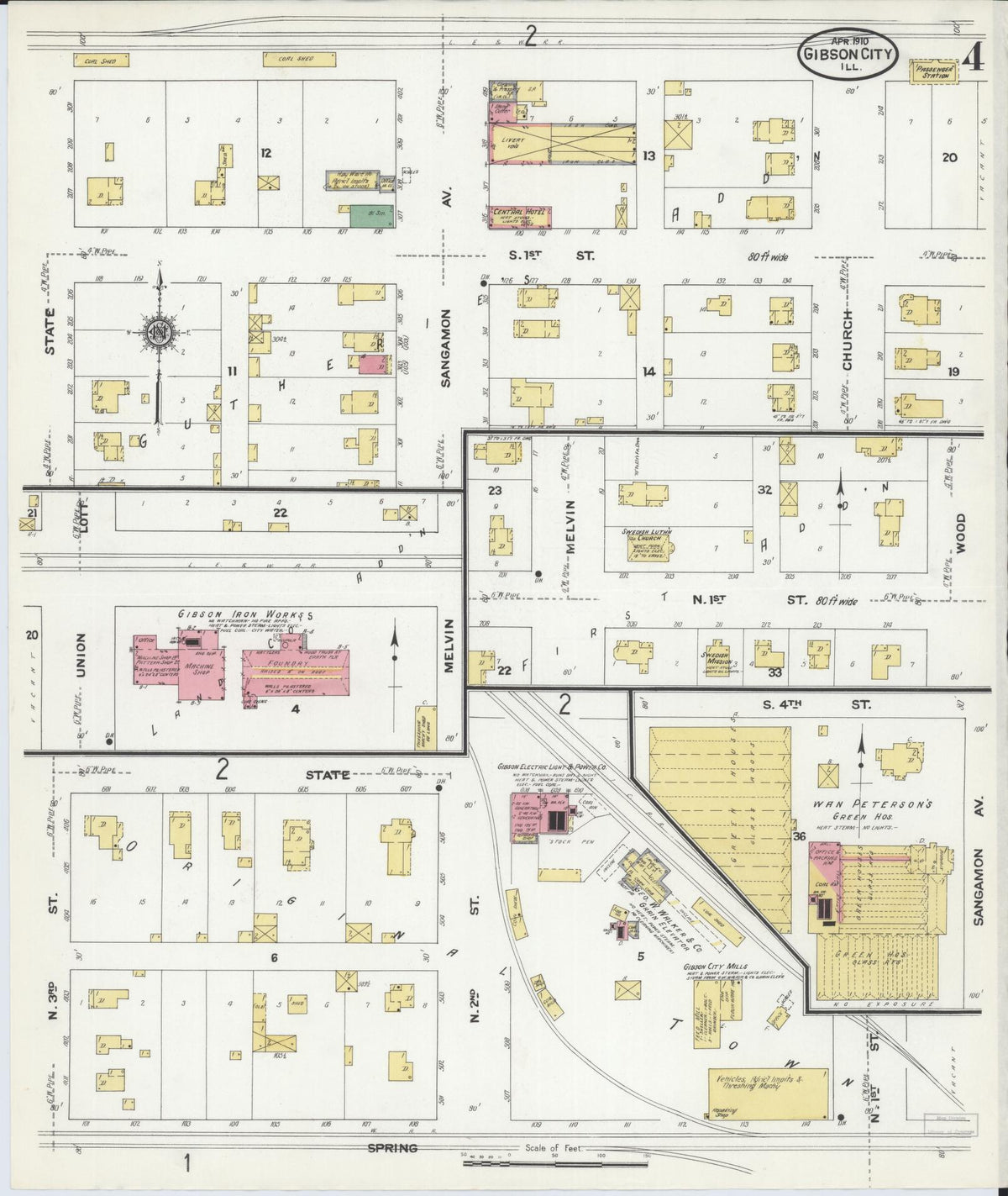 Sanborn Fire Insurance Map from Gibson City, Ford County, Illinois (1910), Sheet #0004 - Historic Sanborn Fire Insurance Map Print, vintage old map wall art, antique decor, genealogy gift, Illinois Illinois map