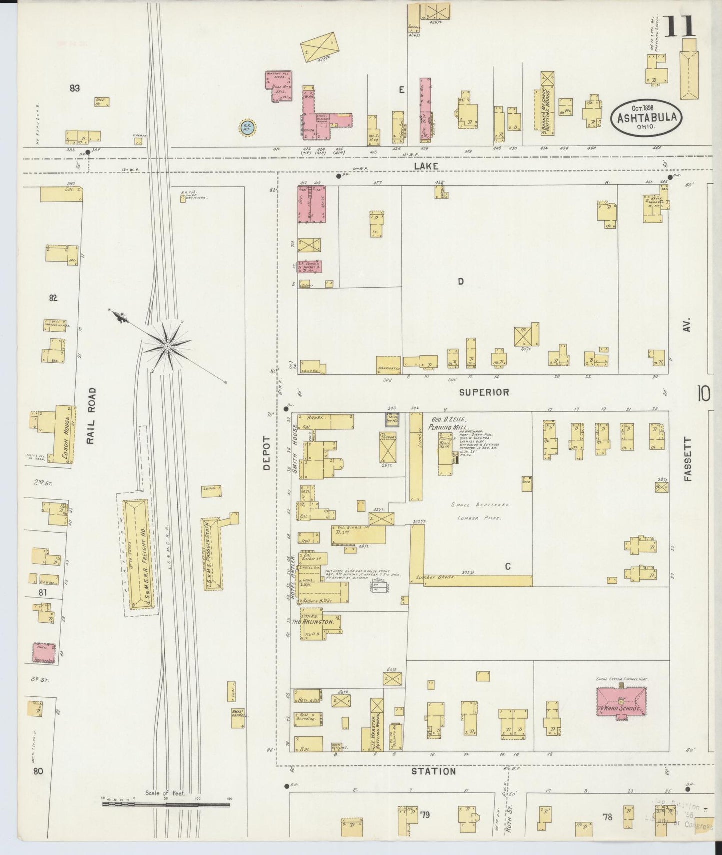 Sanborn Fire Insurance Map from Ashtabula, Ashtabula County, Ohio (1898), Sheet #0011 - Historic Sanborn Fire Insurance Map Print, vintage old map wall art, antique decor, genealogy gift, Ohio Ohio map