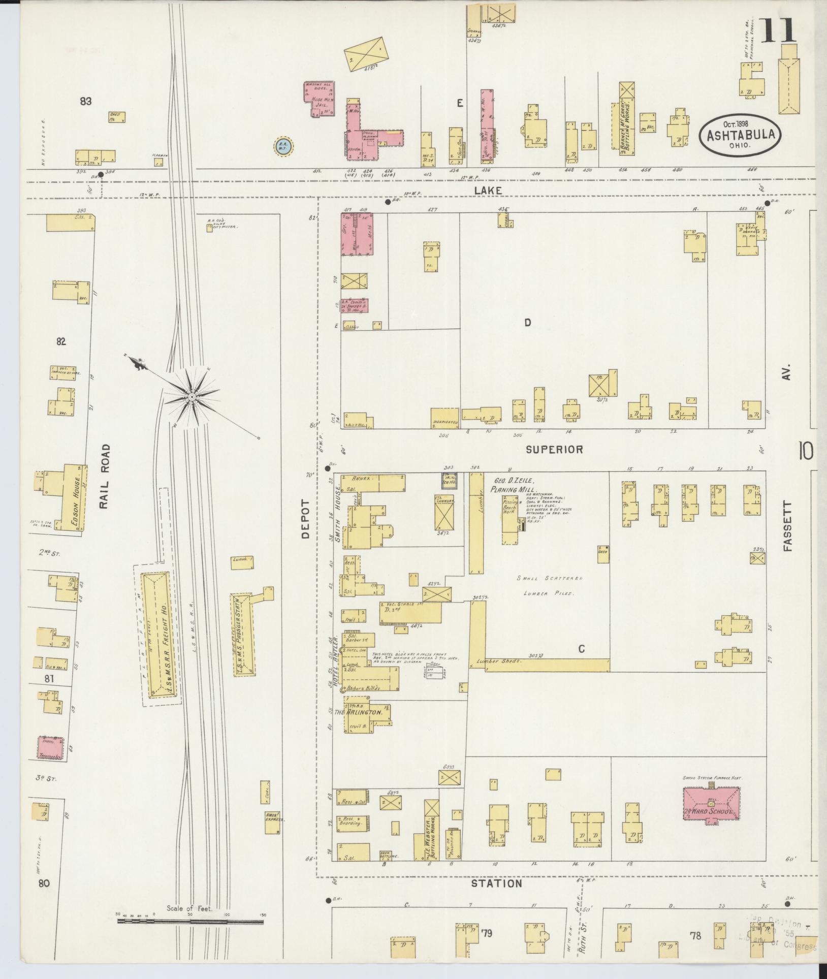Sanborn Fire Insurance Map from Ashtabula, Ashtabula County, Ohio (1898), Sheet #0011 - Historic Sanborn Fire Insurance Map Print, vintage old map wall art, antique decor, genealogy gift, Ohio Ohio map