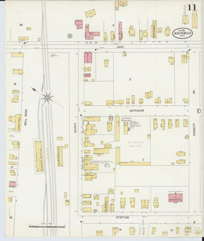 Sanborn Fire Insurance Map from Ashtabula, Ashtabula County, Ohio (1898), Sheet #0011 - Historic Sanborn Fire Insurance Map Print, vintage old map wall art, antique decor, genealogy gift, Ohio Ohio map
