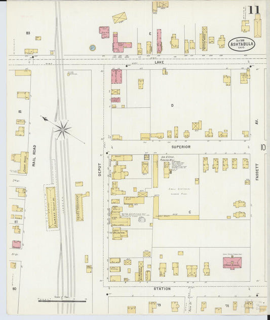 Sanborn Fire Insurance Map from Ashtabula, Ashtabula County, Ohio (1898), Sheet #0011 - Historic Sanborn Fire Insurance Map Print, vintage old map wall art, antique decor, genealogy gift, Ohio Ohio map