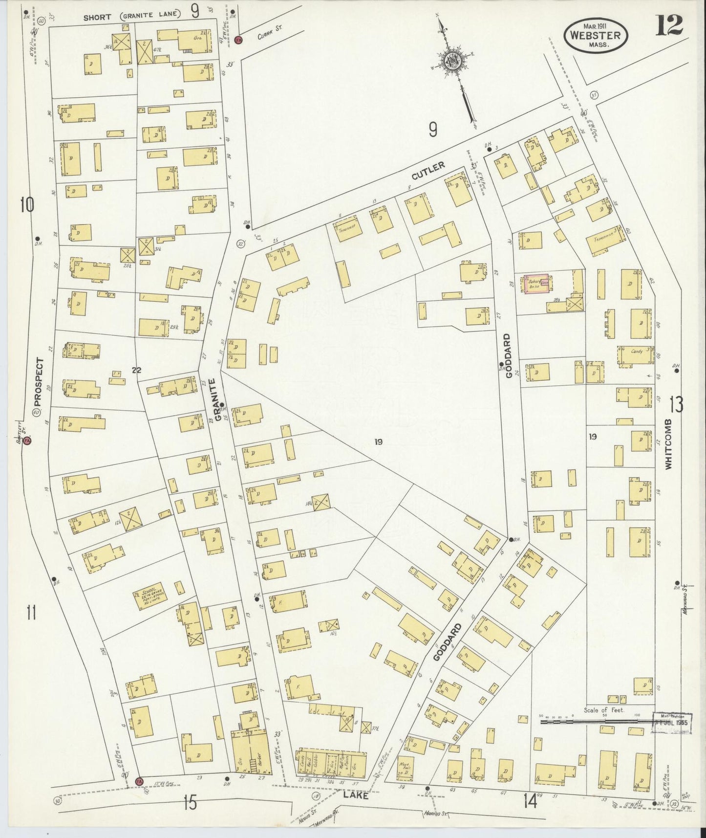 Sanborn Fire Insurance Map from Webster, Worcester County, Massachusetts (1911), Sheet #0012 - Complete Map Set gallery image, historic Sanborn map, vintage wall art, Massachusetts Massachusetts