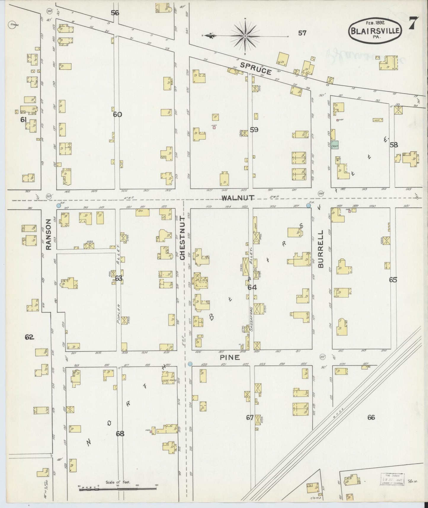 Sanborn Fire Insurance Map from Blairsville, Indiana County, Pennsylvania (1892), Sheet #0007 - Historic Sanborn Fire Insurance Map Print, vintage old map wall art, antique decor, genealogy gift, Pennsylvania Pennsylvania map