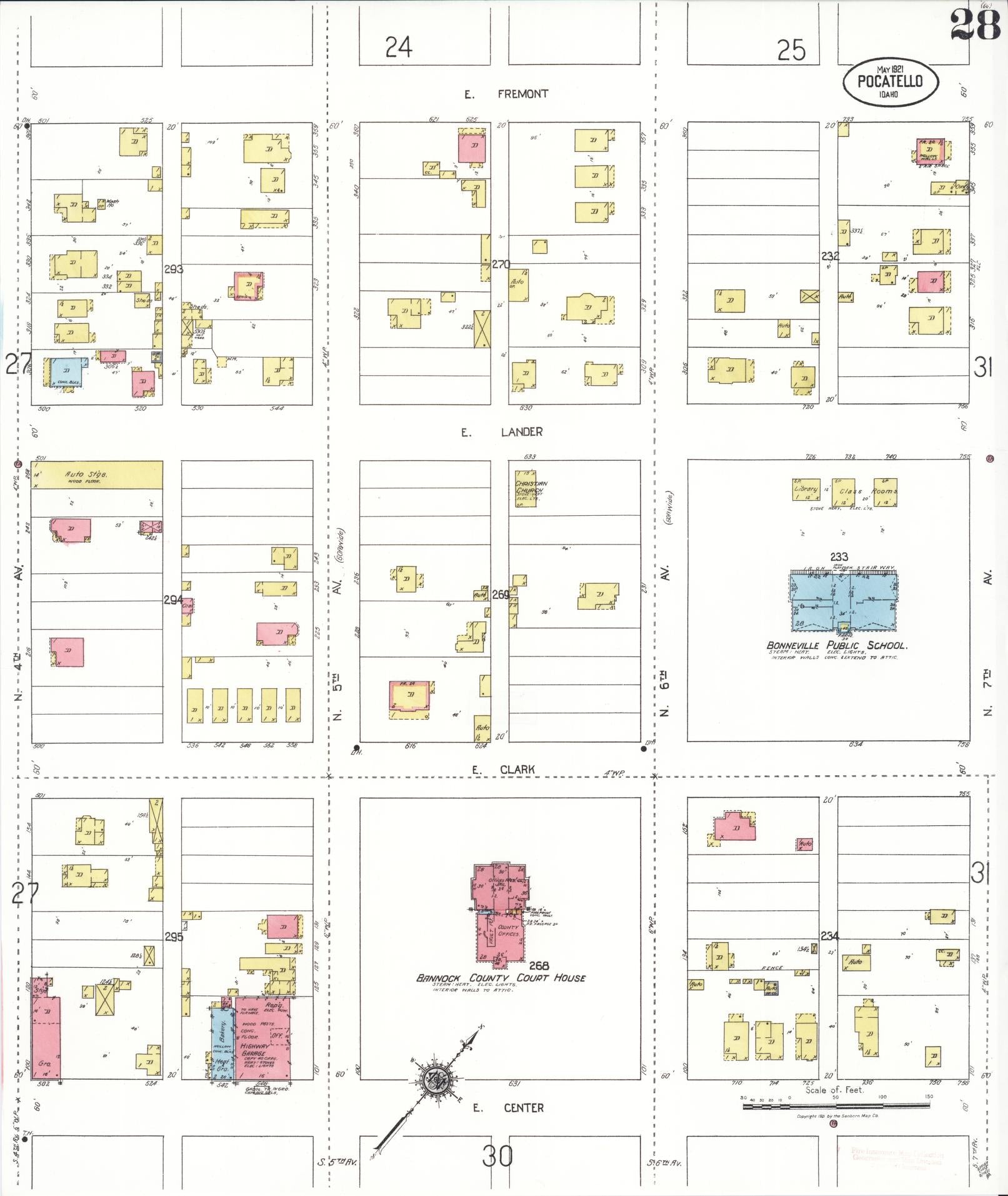 Sanborn Fire Insurance Map from Pocatello, Bannock County, Idaho (1921), Sheet #0028 - Historic Sanborn Fire Insurance Map Print, vintage old map wall art, antique decor, genealogy gift, Idaho Idaho map