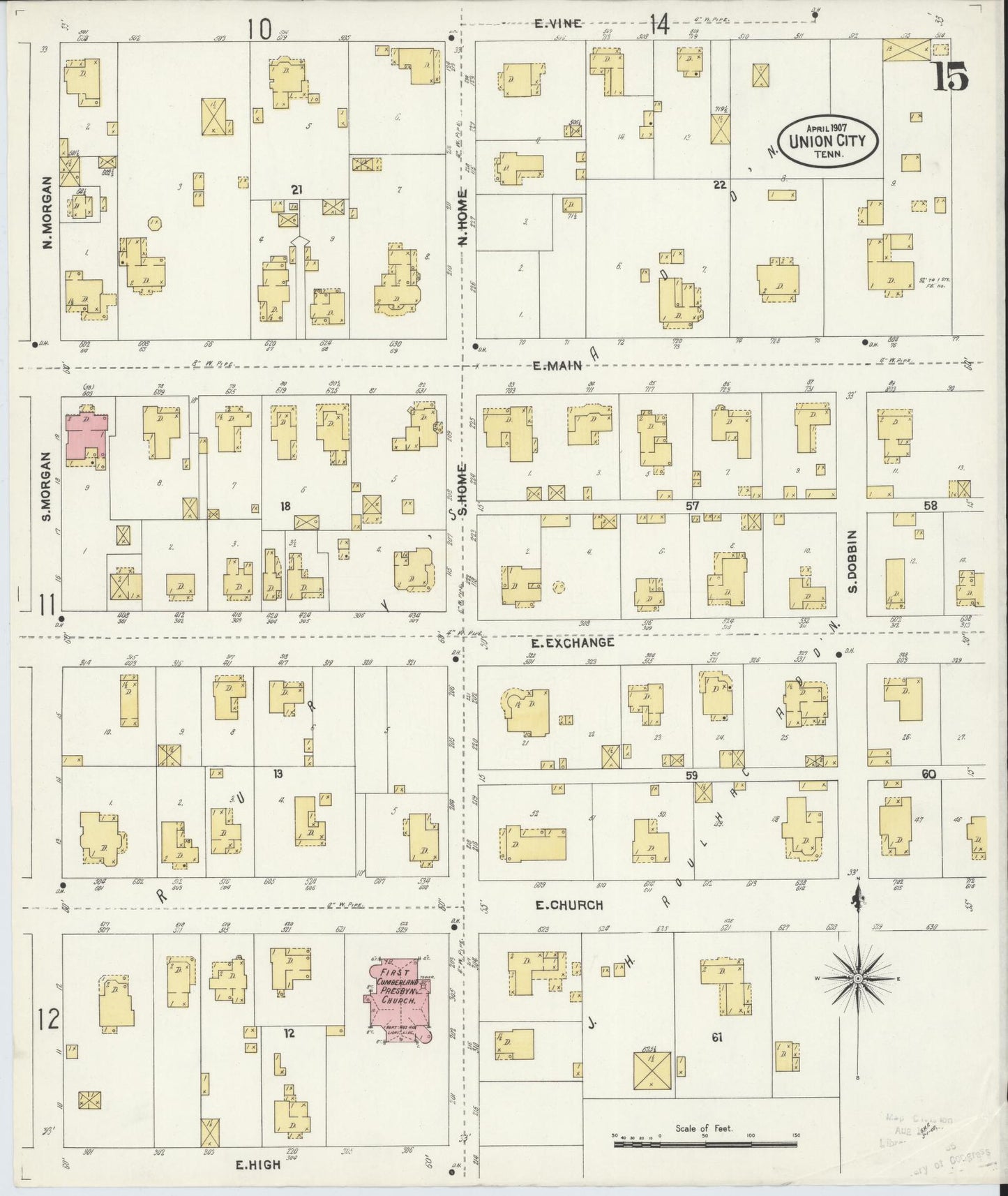 Sanborn Fire Insurance Map from Union City, Obion County, Tennessee (1907), Sheet #0015 - Complete Map Set gallery image, historic Sanborn map, vintage wall art, Tennessee Tennessee