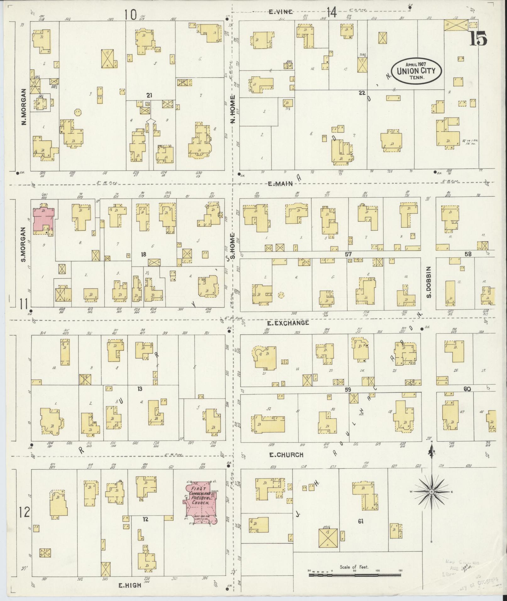 Sanborn Fire Insurance Map from Union City, Obion County, Tennessee (1907), Sheet #0015 - Complete Map Set gallery image, historic Sanborn map, vintage wall art, Tennessee Tennessee