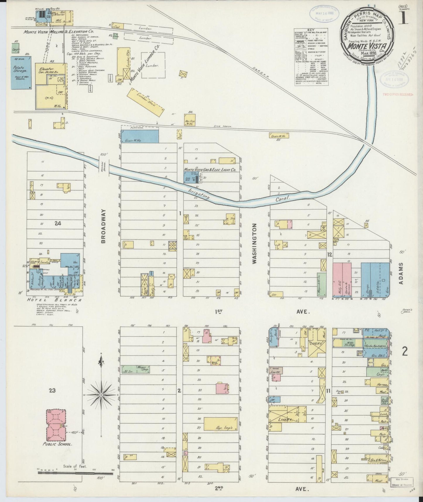 Sanborn Fire Insurance Map from Monte Vista, Rio Grande County, Colorado (1898), Sheet #0001 - Complete Map Set gallery image, historic Sanborn map, vintage wall art, Colorado Colorado