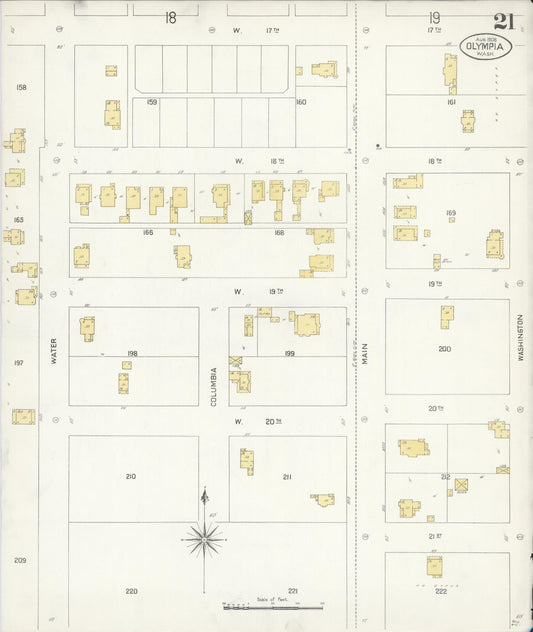 Sanborn Fire Insurance Map from Olympia, Thurston County, Washington (1908), Sheet #0021 - Historic Sanborn Fire Insurance Map Print, vintage old map wall art, antique decor, genealogy gift, Washington Washington map