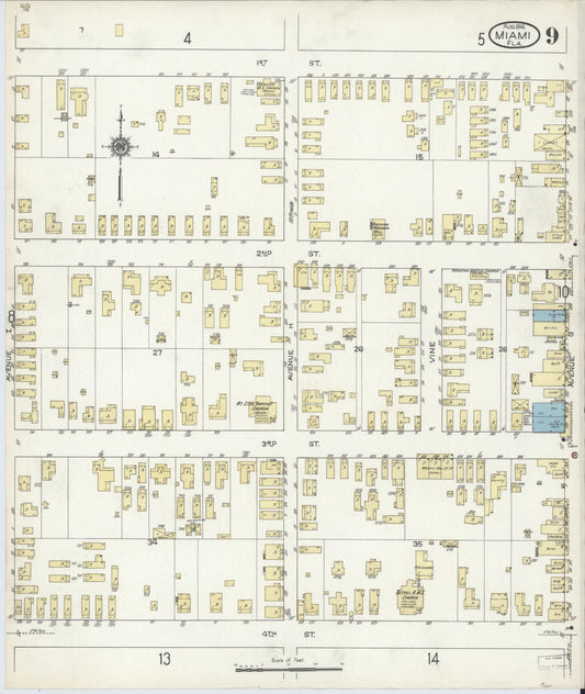 Sanborn Fire Insurance Map from Miami, Dade County, Florida (1914), Sheet #0009 - Historic Sanborn Fire Insurance Map Print, vintage old map wall art, antique decor, genealogy gift, Florida Florida map