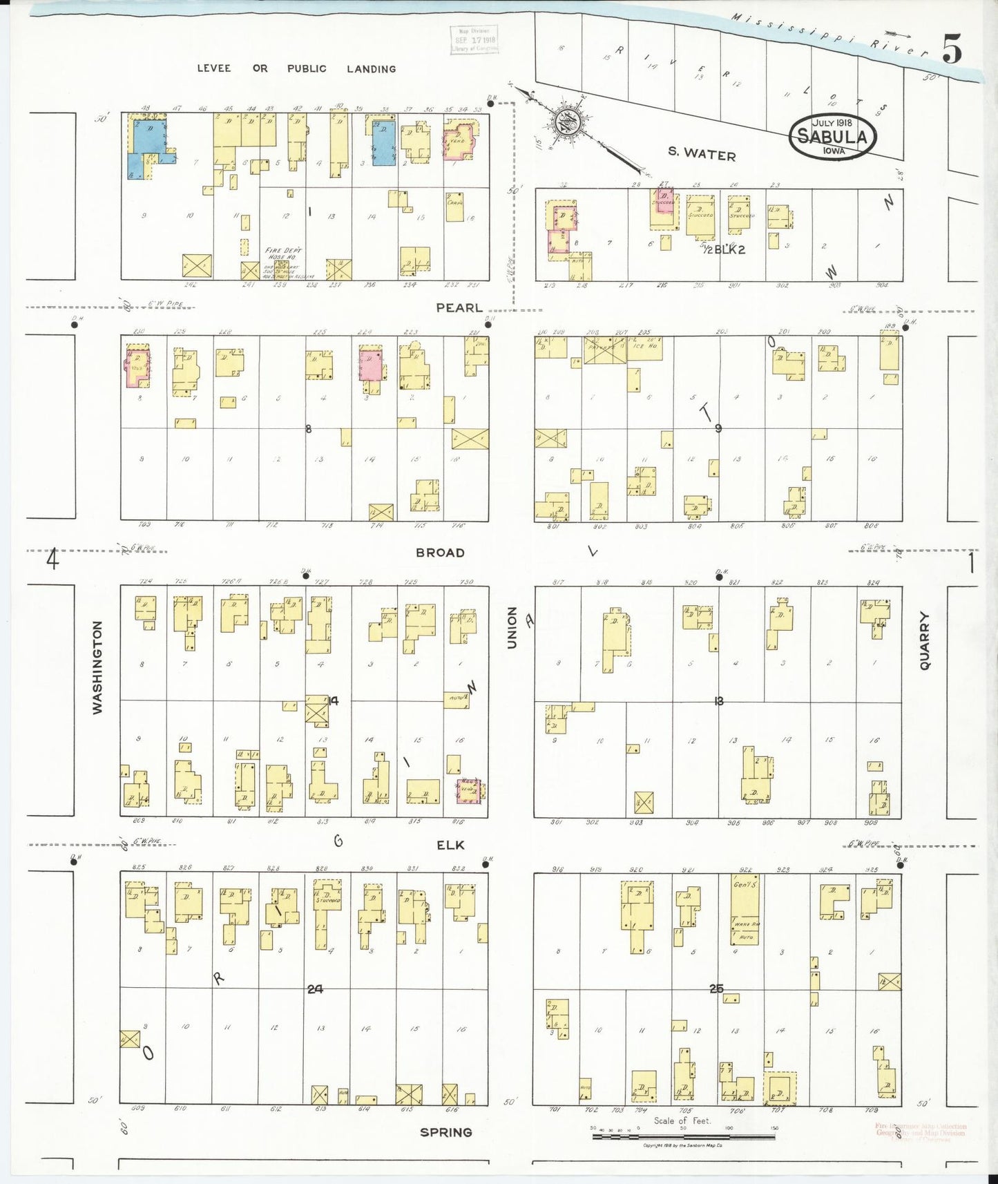 Sanborn Fire Insurance Map from Sabula, Jackson County, Iowa (1918), Sheet #0005 - Historic Sanborn Fire Insurance Map Print, vintage old map wall art