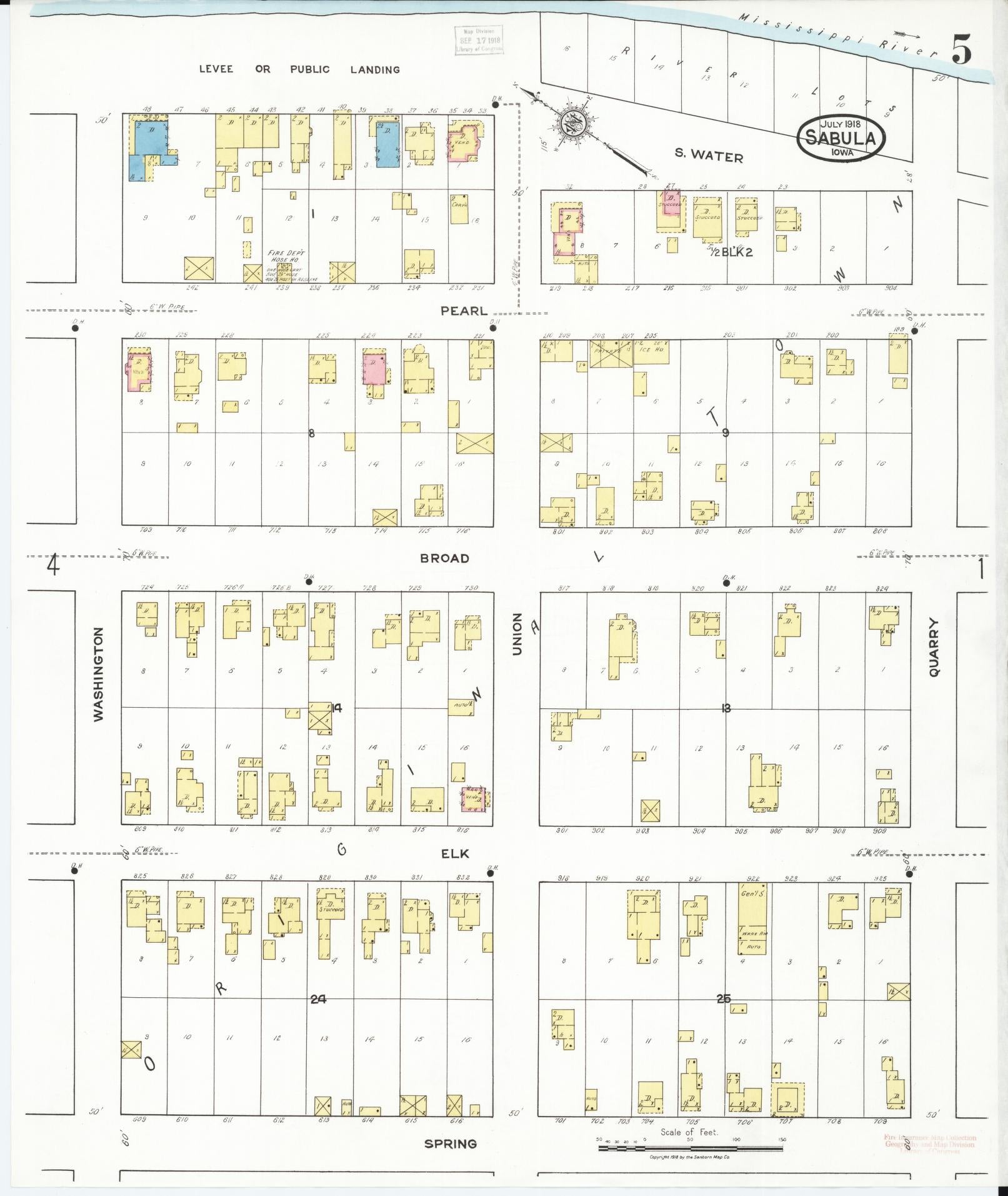 Sanborn Fire Insurance Map from Sabula, Jackson County, Iowa (1918), Sheet #0005 - Historic Sanborn Fire Insurance Map Print, vintage old map wall art