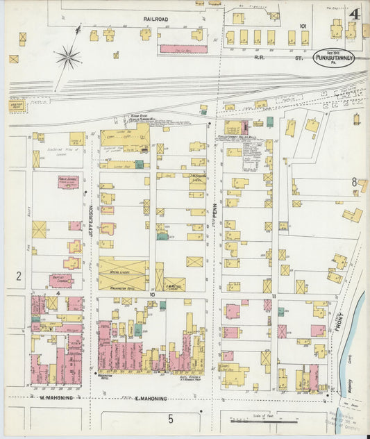Sanborn Fire Insurance Map from Punxsutawney, Jefferson County, Pennsylvania (1901), Sheet #0004 - Historic Sanborn Fire Insurance Map Print, vintage old map wall art, antique decor, genealogy gift, Pennsylvania Pennsylvania map
