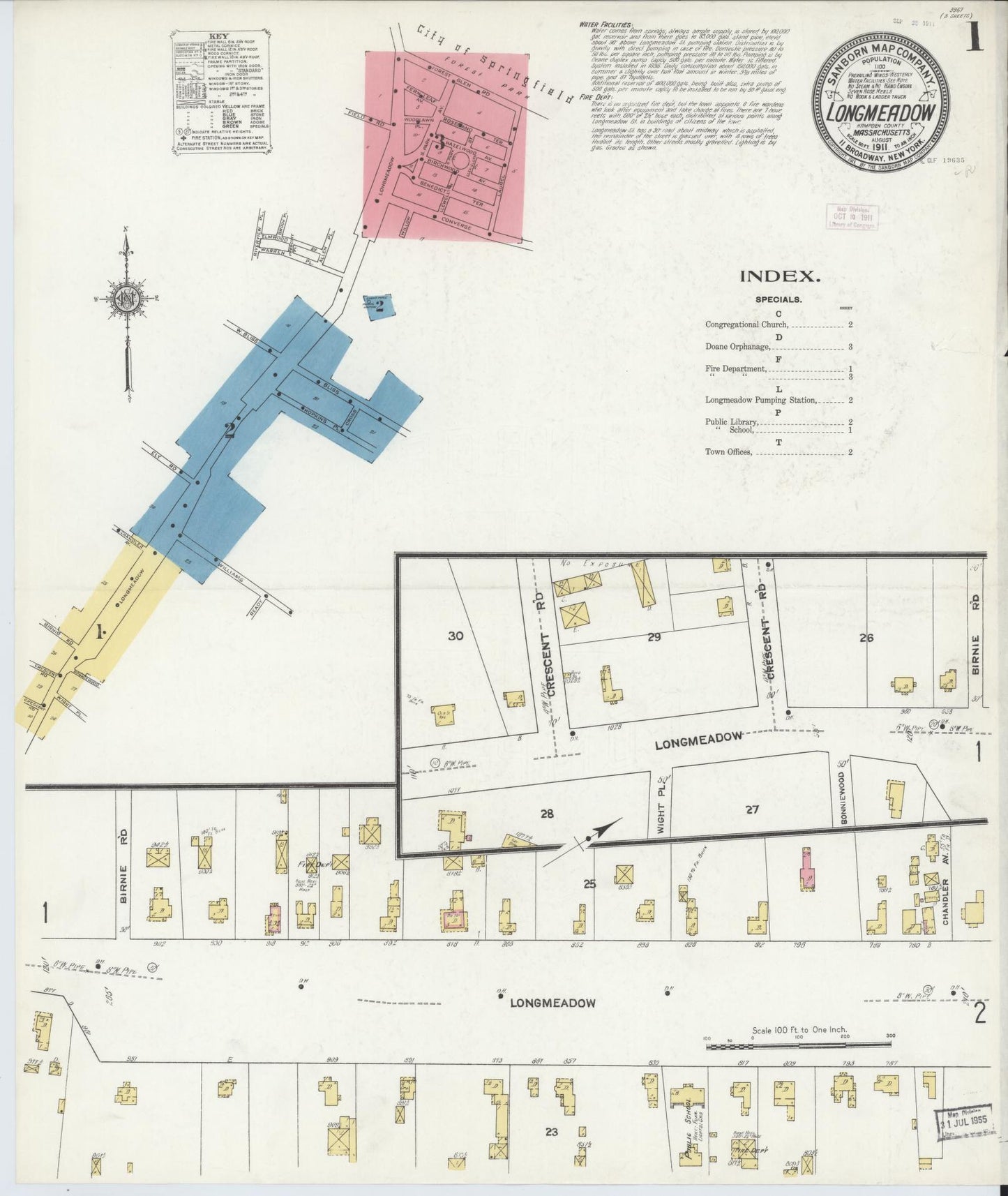 Sanborn Fire Insurance Map from Longmeadow, Hampden County, Massachusetts (1911), Sheet #0001 - Historic Sanborn Fire Insurance Map Print, vintage old map wall art, antique decor, genealogy gift, Massachusetts Massachusetts map