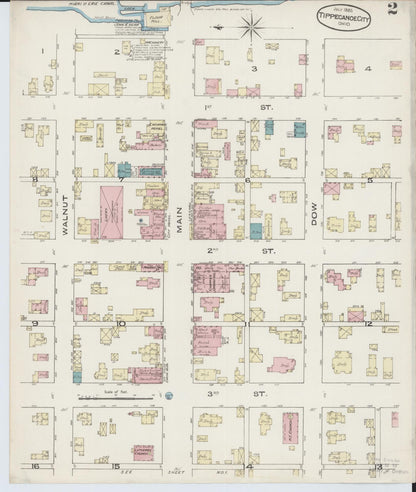 Sanborn Fire Insurance Map from Tipp City, Miami County, Ohio (1885), Sheet #0002 - Historic Sanborn Fire Insurance Map Print, vintage old map wall art, antique decor, genealogy gift, Ohio Ohio map