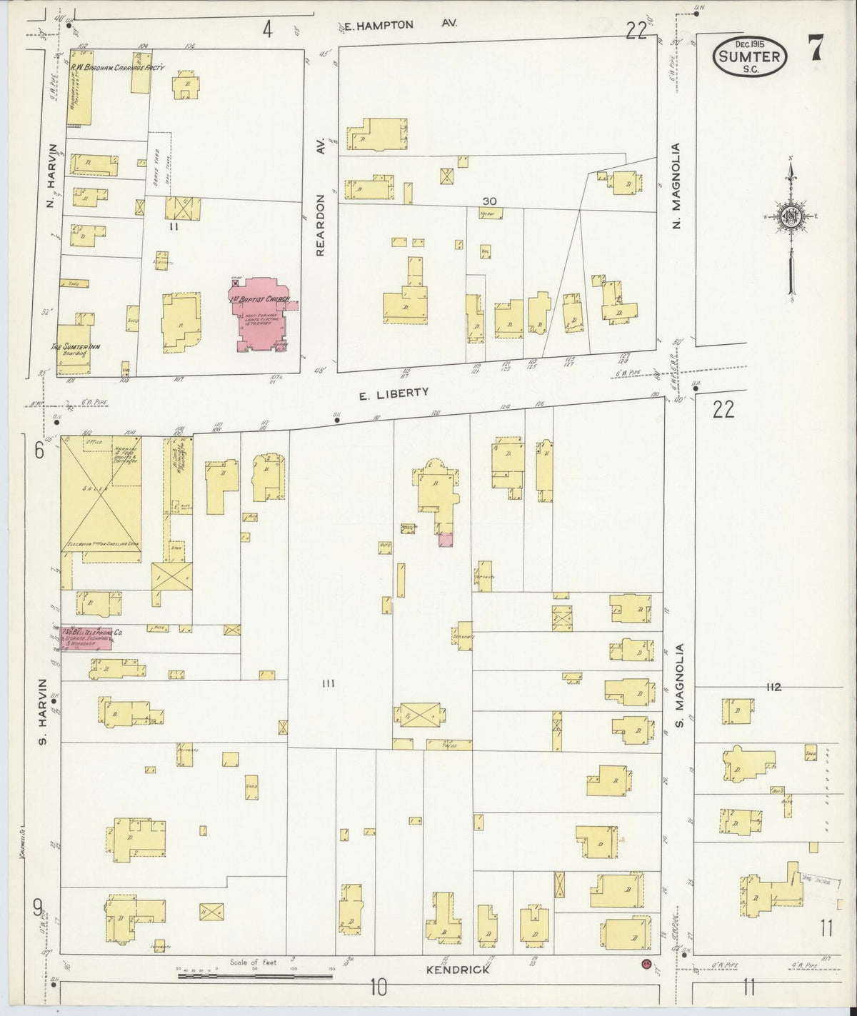 Sanborn Fire Insurance Map from Sumter, Sumter County, South Carolina (1915), Sheet #0007 - Complete Map Set gallery image, historic Sanborn map, vintage wall art, South Carolina South Carolina