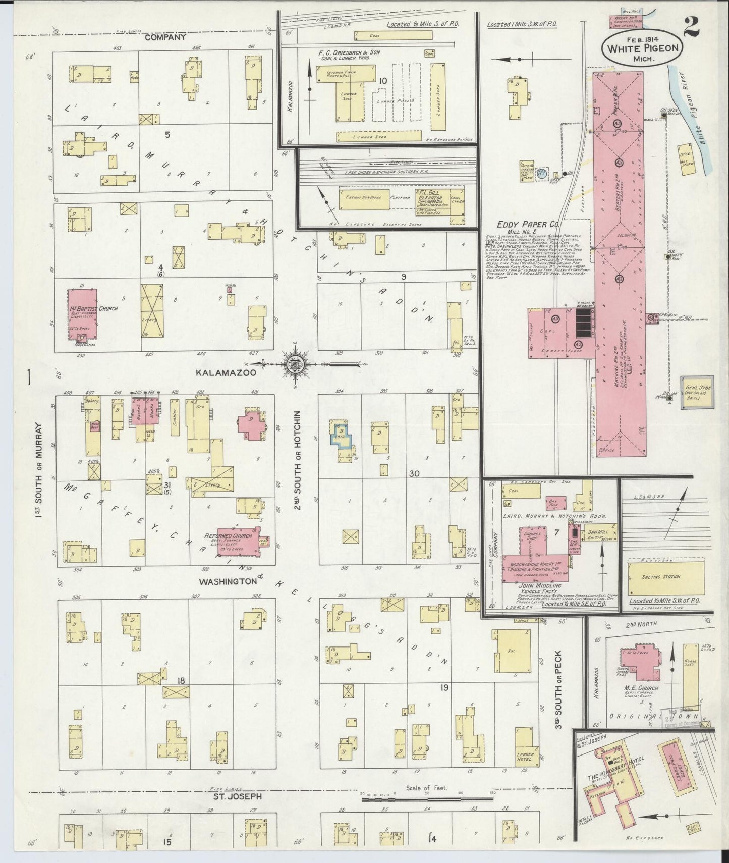 Sanborn Fire Insurance Map from White Pigeon, Saint Joseph County, Michigan (1914), Sheet #0002 - Historic Sanborn Fire Insurance Map Print, vintage old map wall art, antique decor, genealogy gift, Michigan Michigan map
