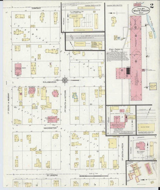 Sanborn Fire Insurance Map from White Pigeon, Saint Joseph County, Michigan (1914), Sheet #0002 - Historic Sanborn Fire Insurance Map Print, vintage old map wall art, antique decor, genealogy gift, Michigan Michigan map