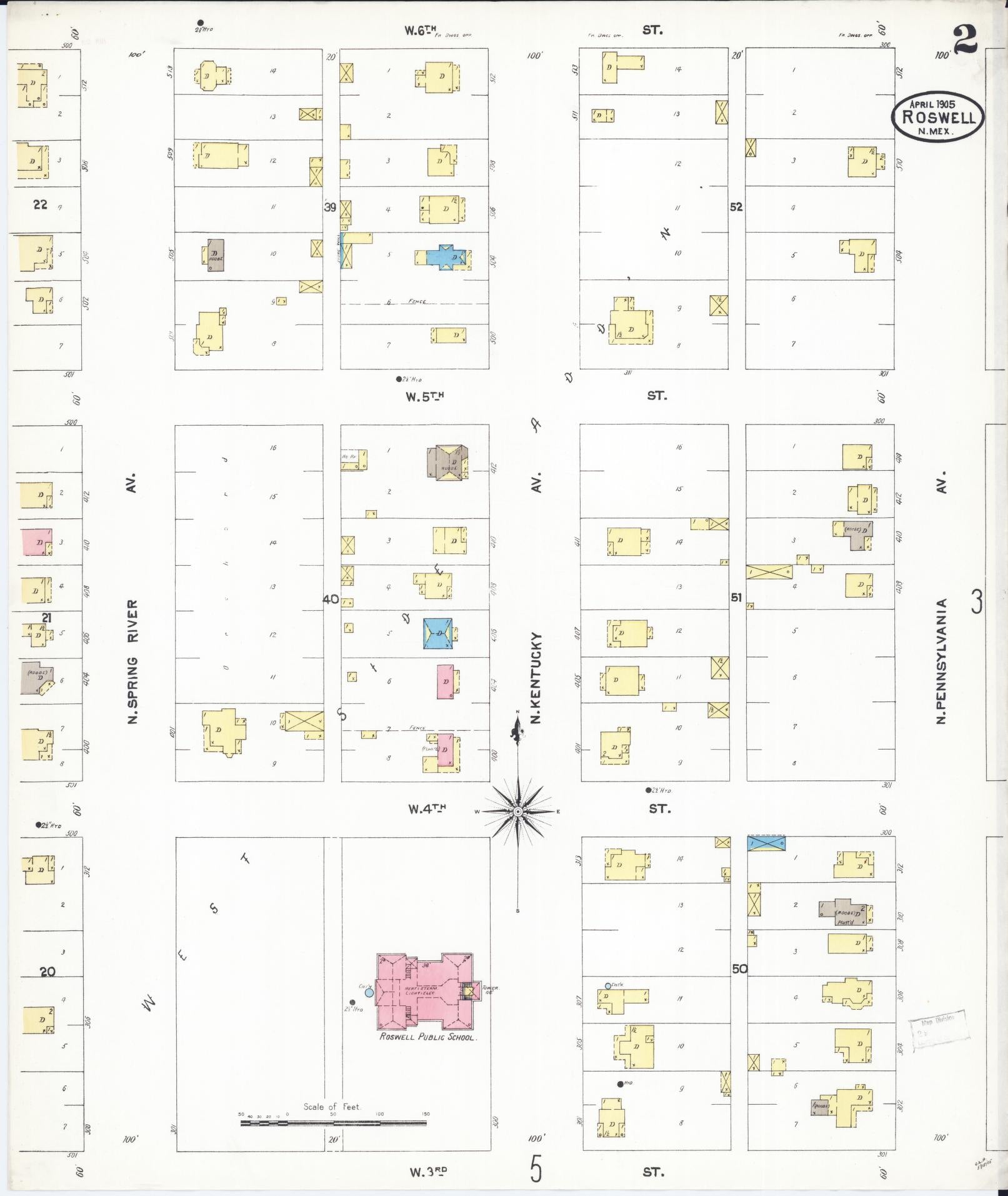 Sanborn Fire Insurance Map from Roswell, Chaves County, New Mexico (1905), Sheet #0002 - Complete Map Set gallery image, historic Sanborn map, vintage wall art, New Mexico New Mexico