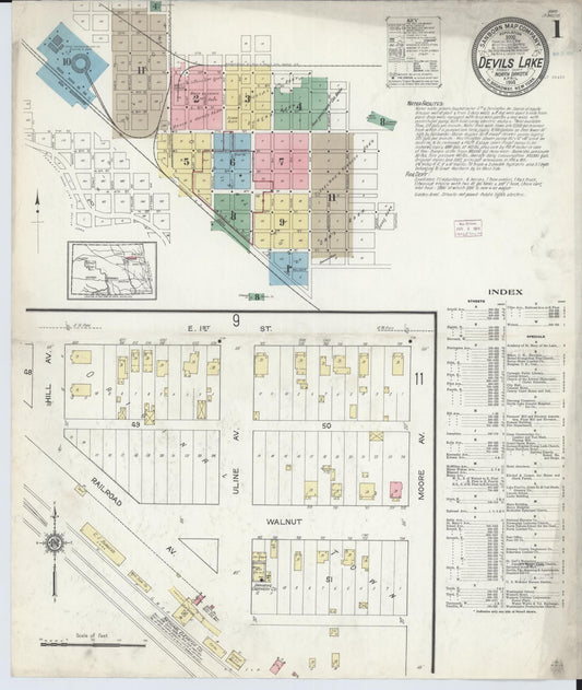 Sanborn Fire Insurance Map from Devils Lake, Ramsey County, North Dakota (1914), Sheet #0001 - Historic Sanborn Fire Insurance Map Print, vintage old map wall art, antique decor, genealogy gift, North Dakota North Dakota map