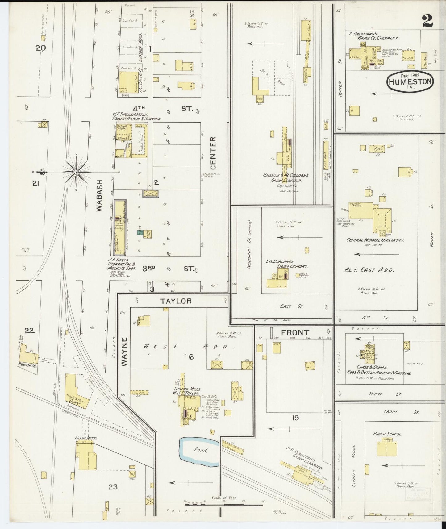 Sanborn Fire Insurance Map from Humeston, Wayne County, Iowa (1893), Sheet #0002 - Historic Sanborn Fire Insurance Map Print, vintage old map wall art