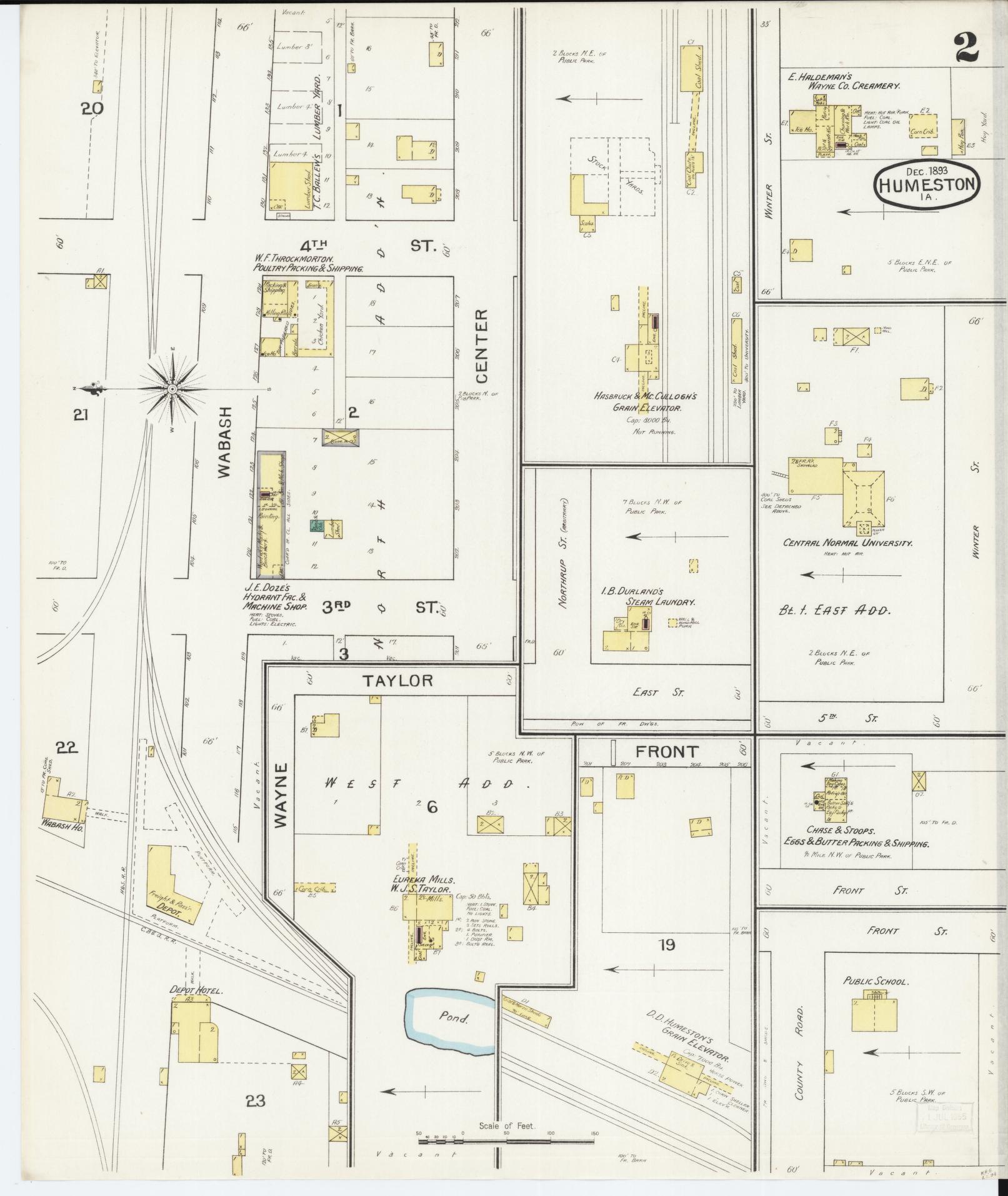 Sanborn Fire Insurance Map from Humeston, Wayne County, Iowa (1893), Sheet #0002 - Historic Sanborn Fire Insurance Map Print, vintage old map wall art