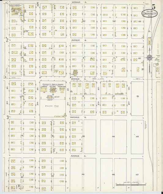 Sanborn Fire Insurance Map from Crossett, Ashley County, Arkansas (1914), Sheet #0005 - Historic Sanborn Fire Insurance Map Print, vintage old map wall art, antique decor, genealogy gift, Arkansas Arkansas map