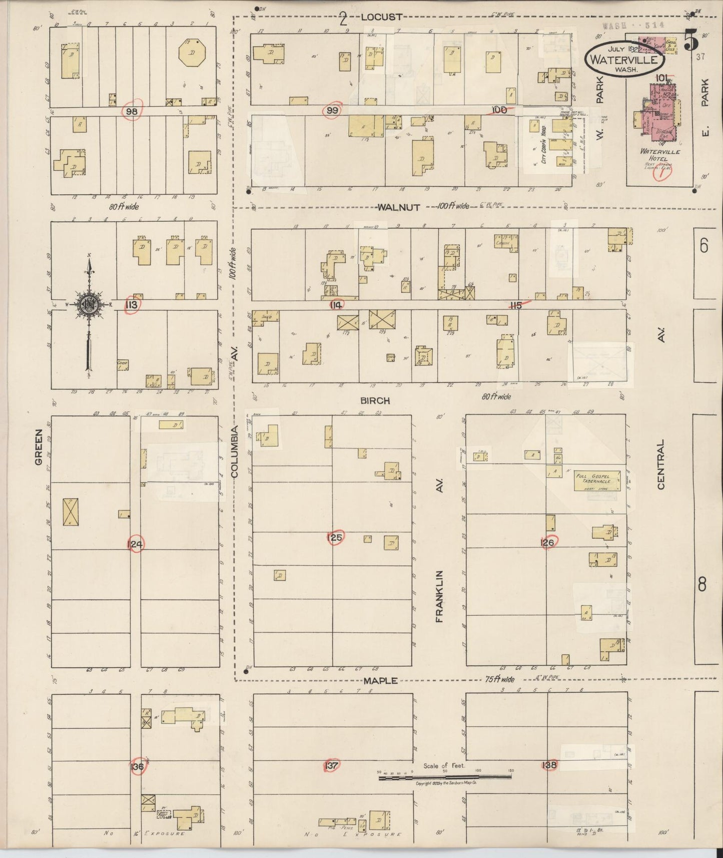 Sanborn Fire Insurance Map from Waterville, Douglas County, Washington (1942), Sheet #0005 - Complete Map Set gallery image, historic Sanborn map, vintage wall art, Washington Washington