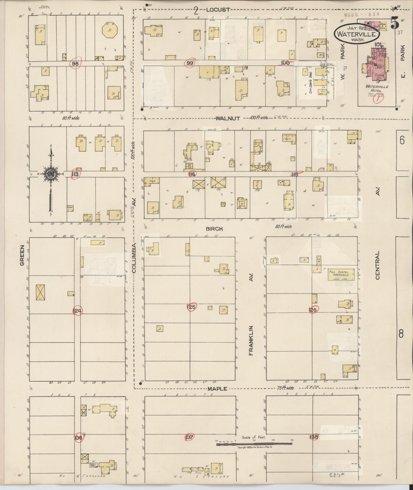 Sanborn Fire Insurance Map from Waterville, Douglas County, Washington (1942), Sheet #0005 - Complete Map Set gallery image, historic Sanborn map, vintage wall art, Washington Washington