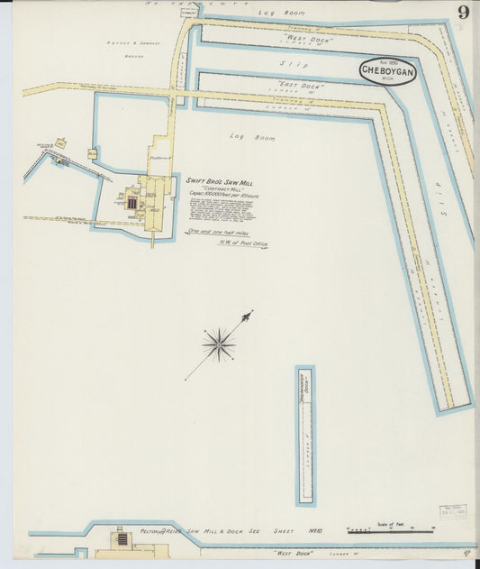 Sanborn Fire Insurance Map from Cheboygan, Cheboygan County, Michigan (1890), Sheet #0009 - Historic Sanborn Fire Insurance Map Print, vintage old map wall art, antique decor, genealogy gift, Michigan Michigan map