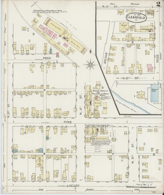 Sanborn Fire Insurance Map from Clearfield, Clearfield County, Pennsylvania (1887), Sheet #0002 - Historic Sanborn Fire Insurance Map Print, vintage old map wall art, antique decor, genealogy gift, Pennsylvania Pennsylvania map