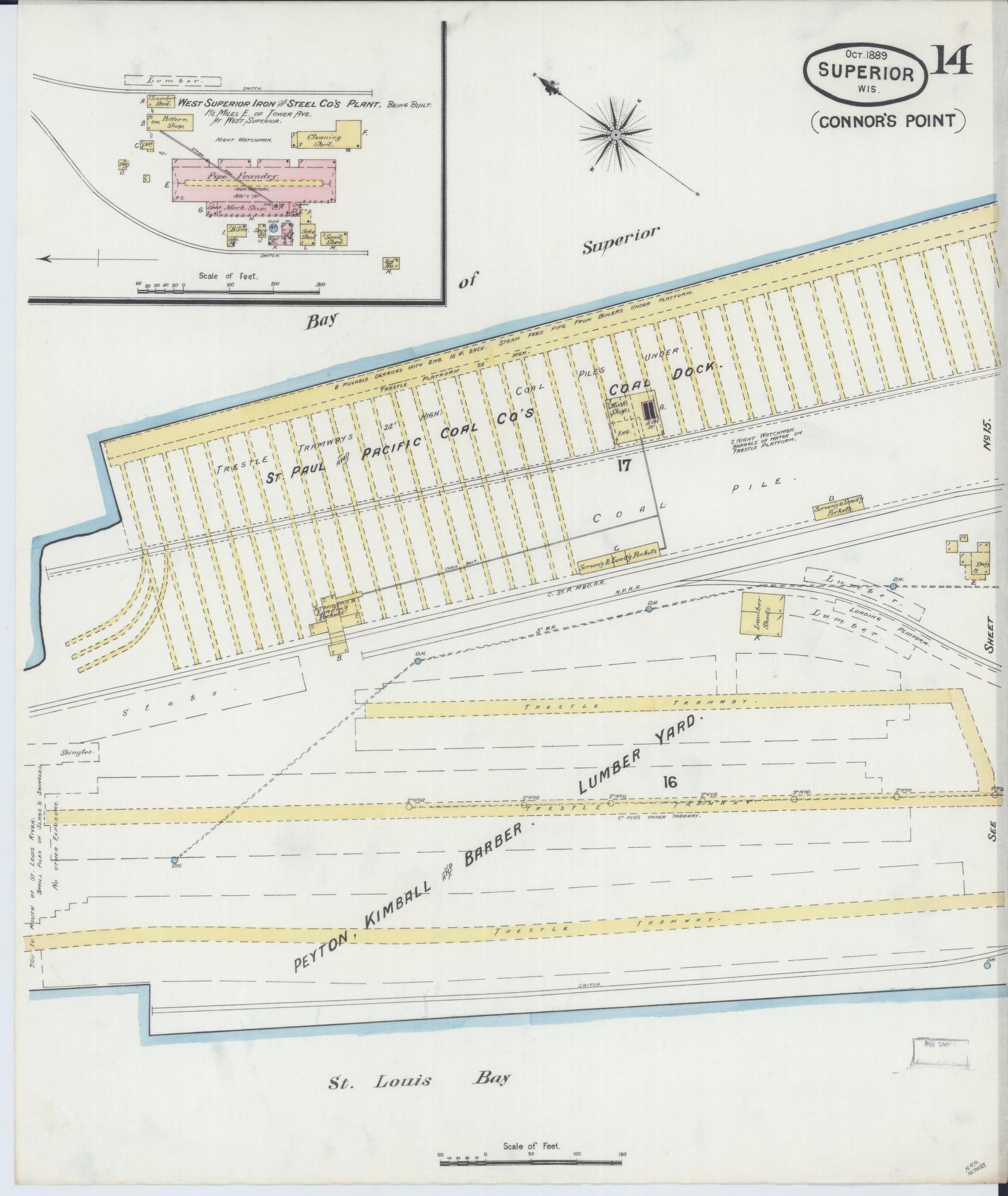 Sanborn Fire Insurance Map from Superior, Douglas County, Wisconsin (1889), Sheet #0014 - Complete Map Set gallery image, historic Sanborn map, vintage wall art, Wisconsin Wisconsin