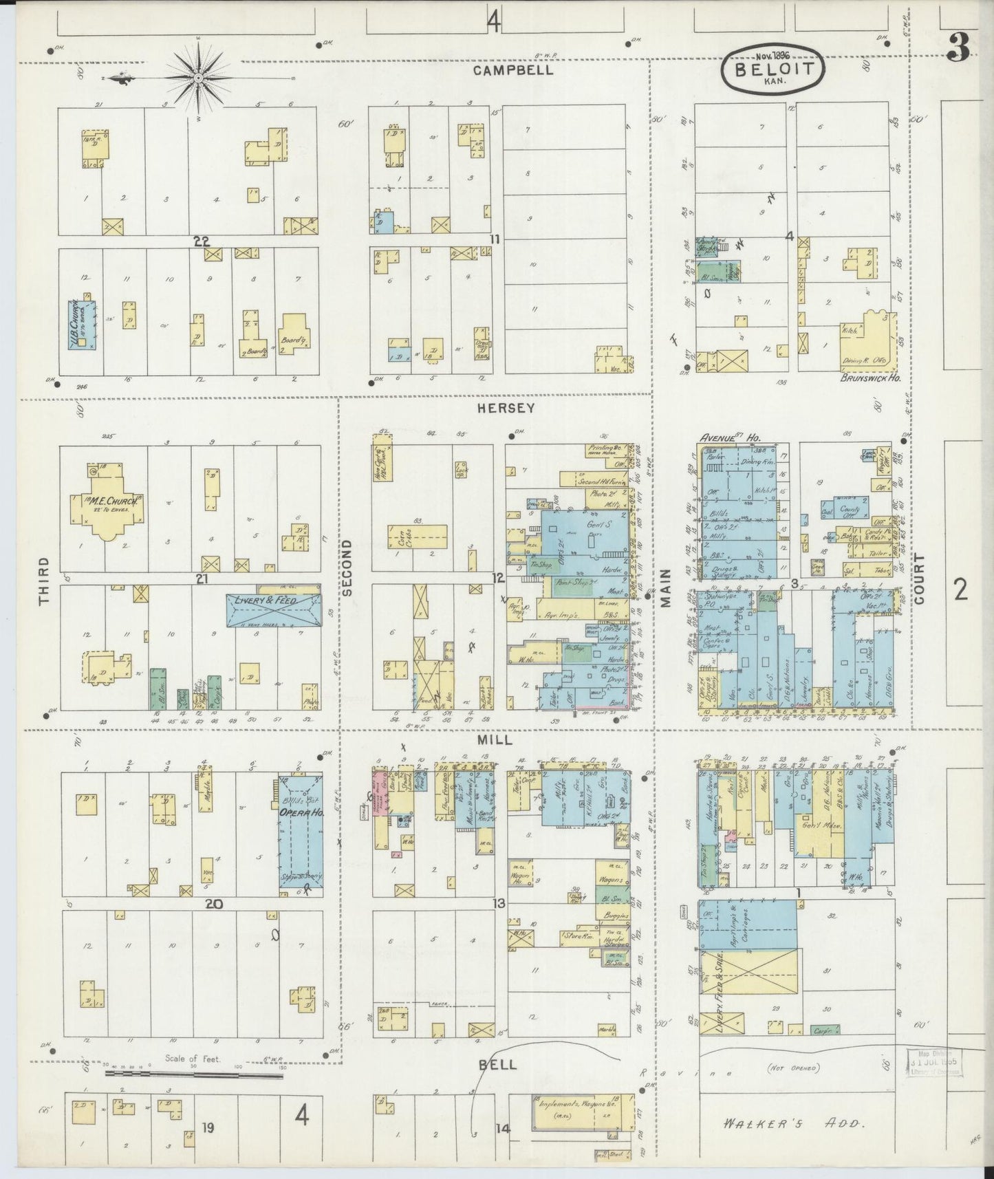 Sanborn Fire Insurance Map from Beloit, Mitchell County, Kansas (1896), Sheet #0003 - Complete Map Set gallery image, historic Sanborn map, vintage wall art, Kansas Kansas
