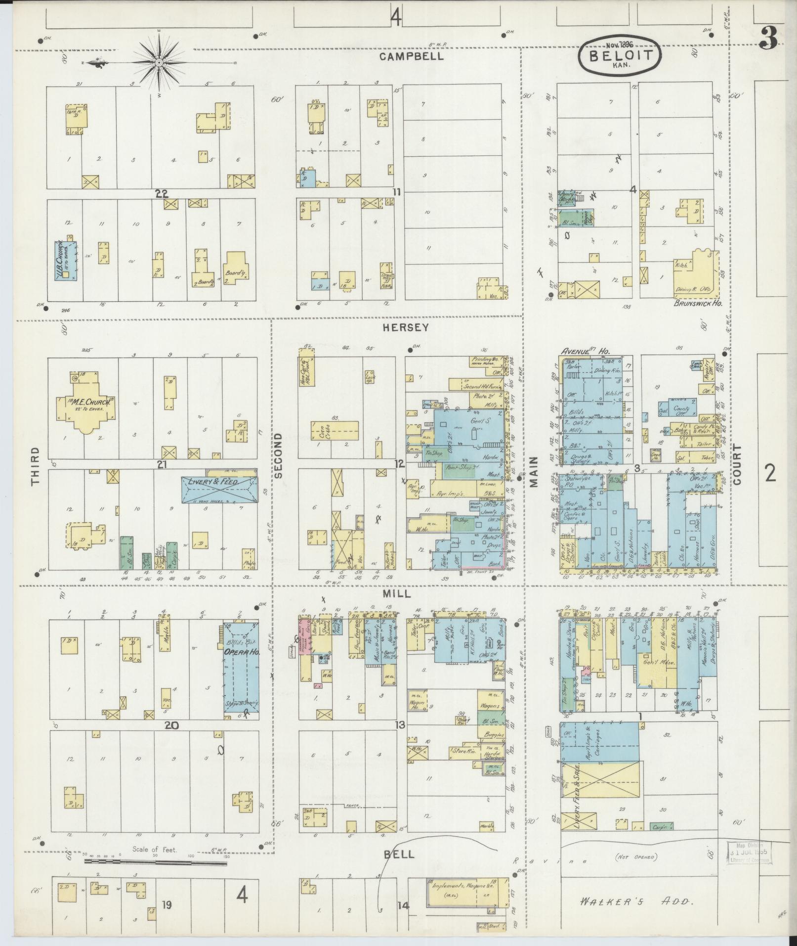 Sanborn Fire Insurance Map from Beloit, Mitchell County, Kansas (1896), Sheet #0003 - Complete Map Set gallery image, historic Sanborn map, vintage wall art, Kansas Kansas