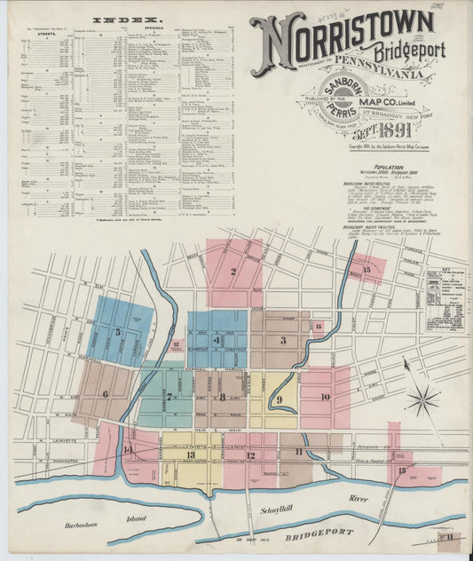 Sanborn Fire Insurance Map from Norristown, Montgomery County, Pennsylvania (1891), Sheet #0001 - Historic Sanborn Fire Insurance Map Print, vintage old map wall art, antique decor, genealogy gift, Pennsylvania Pennsylvania map