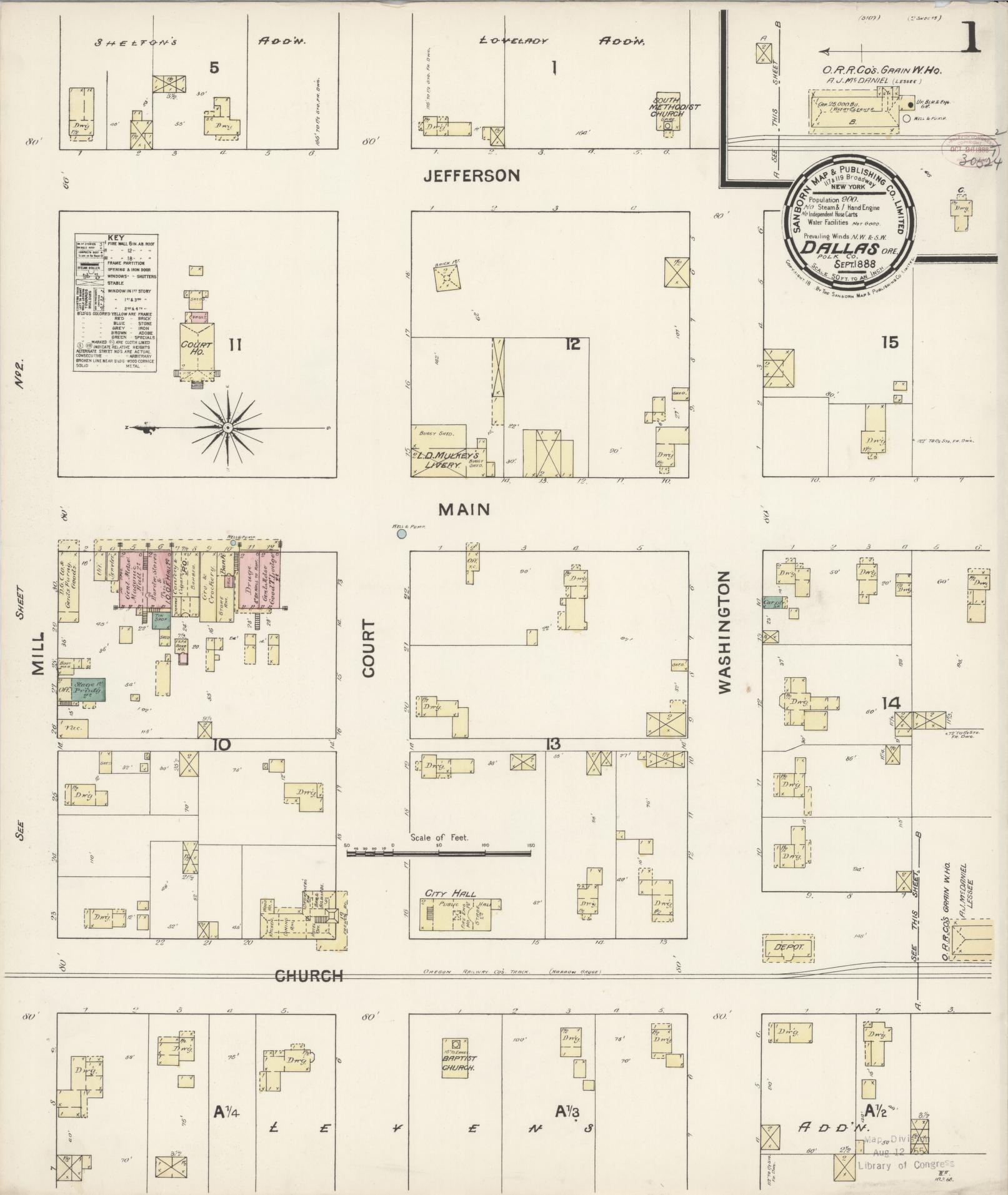 Sanborn Fire Insurance Map from Dallas, Polk County, Oregon (1888), Sheet #0001 - Complete Map Set gallery image, historic Sanborn map, vintage wall art, Oregon Oregon