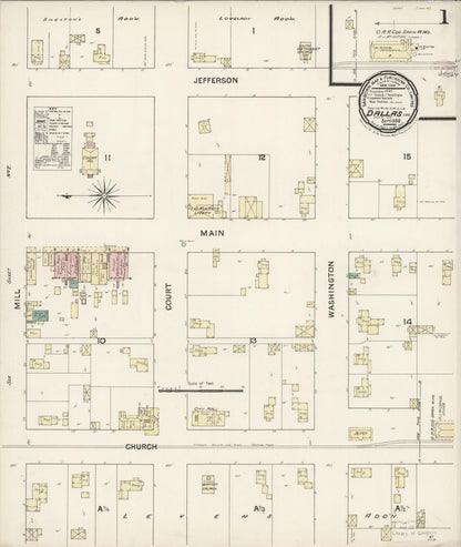 Sanborn Fire Insurance Map from Dallas, Polk County, Oregon (1888), Sheet #0001 - Complete Map Set gallery image, historic Sanborn map, vintage wall art, Oregon Oregon