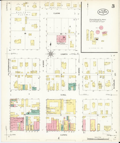 Sanborn Fire Insurance Map from Algona, Kossuth County, Iowa (1907), Sheet #0003 - Historic Sanborn Fire Insurance Map Print, vintage old map wall art