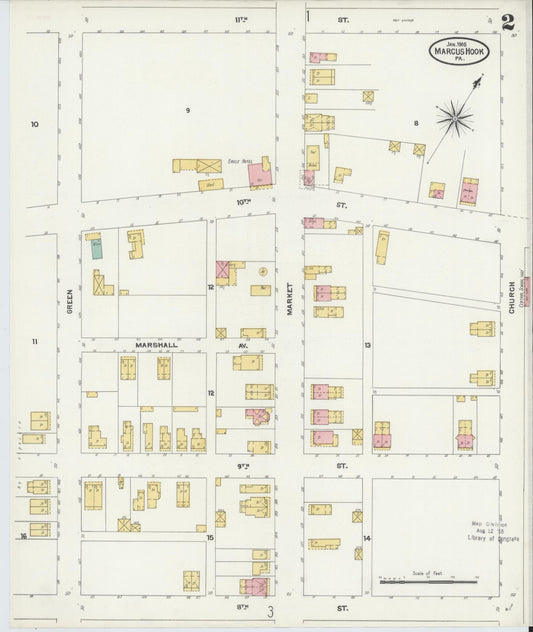 Sanborn Fire Insurance Map from Marcus Hook, Chester County, Pennsylvania (1905), Sheet #0002 - Historic Sanborn Fire Insurance Map Print, vintage old map wall art, antique decor, genealogy gift, Pennsylvania Pennsylvania map