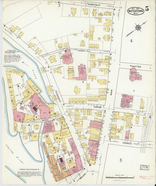 Sanborn Fire Insurance Map from Watertown, Middlesex County, Massachusetts (1916), Sheet #0005 - Historic Sanborn Fire Insurance Map Print, vintage old map wall art, antique decor, genealogy gift, Massachusetts Massachusetts map