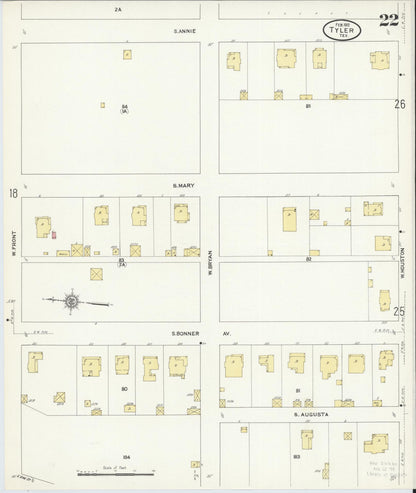 Sanborn Fire Insurance Map from Tyler, Smith County, Texas (1912), Sheet #0022 - Historic Sanborn Fire Insurance Map Print, vintage old map wall art, antique decor, genealogy gift, Texas Texas map