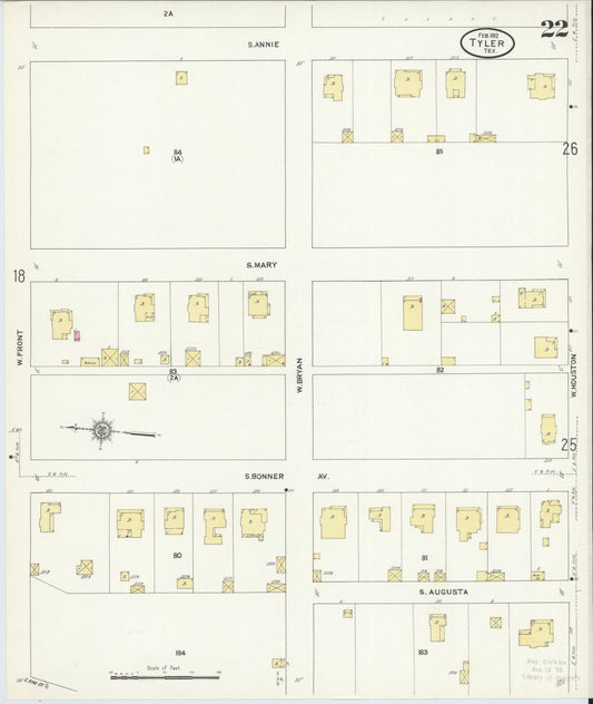 Sanborn Fire Insurance Map from Tyler, Smith County, Texas (1912), Sheet #0022 - Historic Sanborn Fire Insurance Map Print, vintage old map wall art, antique decor, genealogy gift, Texas Texas map