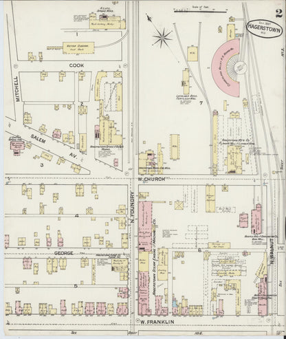 Sanborn Fire Insurance Map from Hagerstown, Washington County, Maryland (1887), Sheet #0002 - Complete Map Set gallery image, historic Sanborn map, vintage wall art, Maryland Maryland