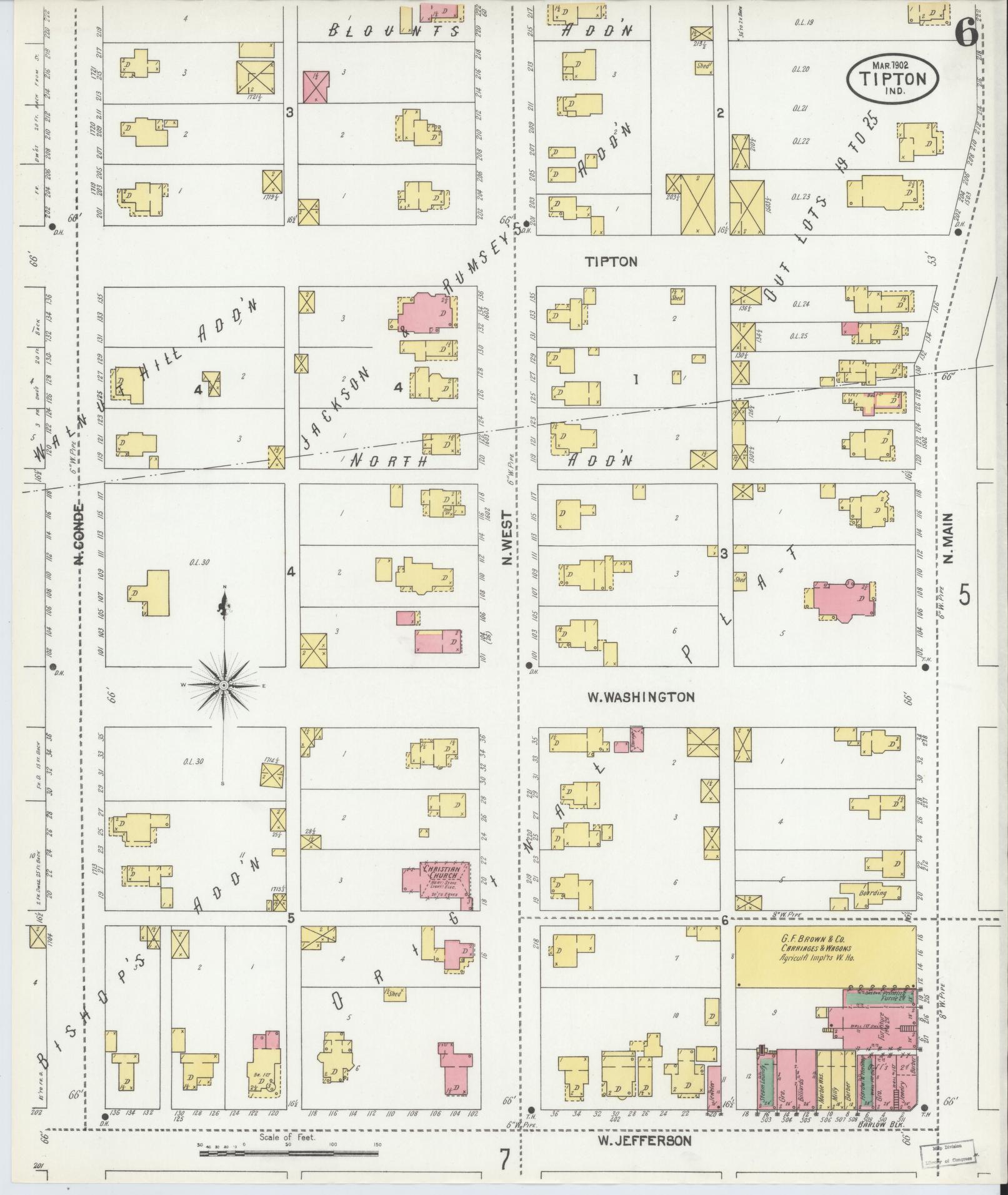 Sanborn Fire Insurance Map from Tipton, Tipton County, Indiana (1902), Sheet #0006 - Complete Map Set gallery image, historic Sanborn map, vintage wall art, Indiana Indiana