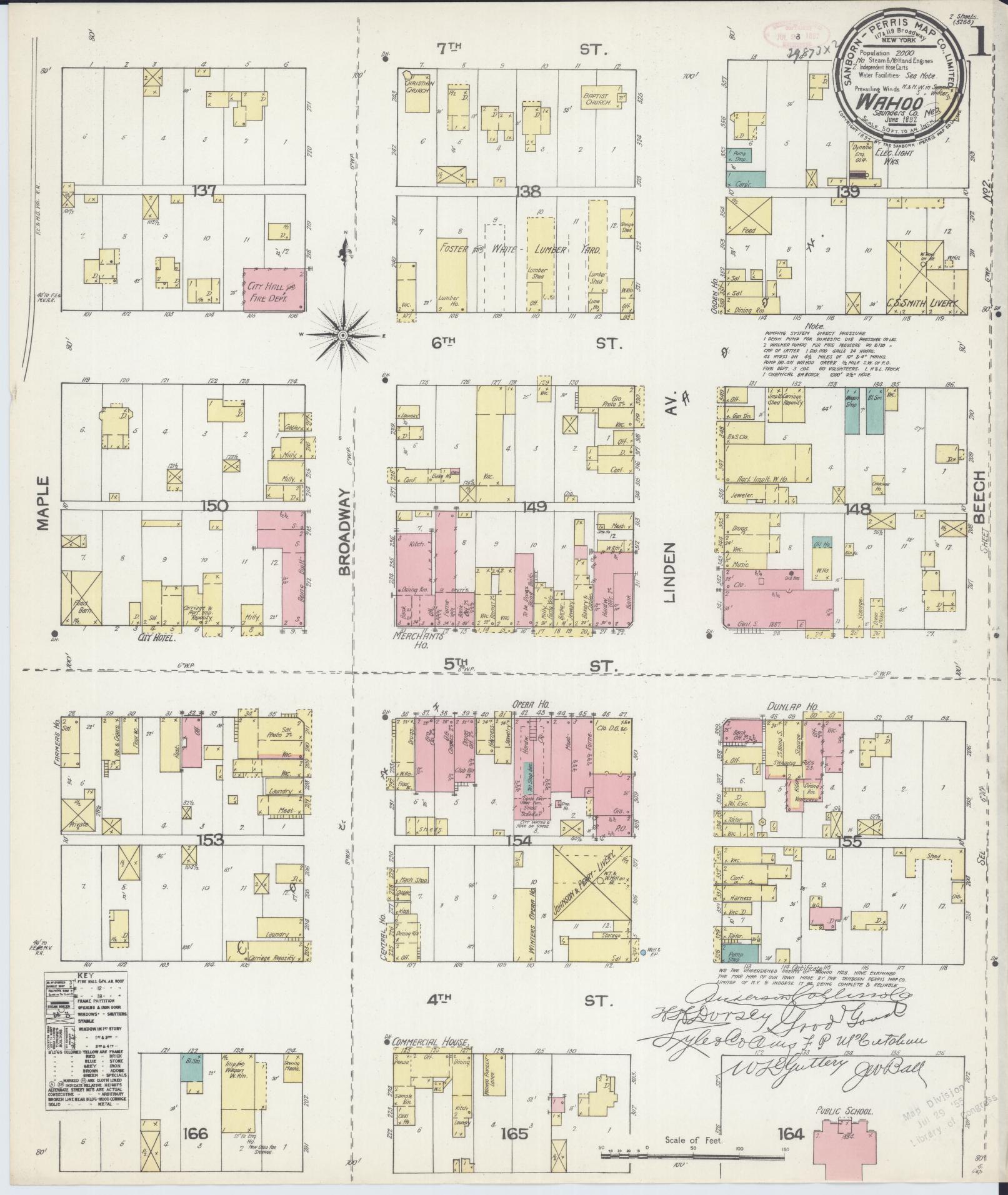 Sanborn Fire Insurance Map from Wahoo, Saunders County, Nebraska (1892), Sheet #0001 - Historic Sanborn Fire Insurance Map Print, vintage old map wall art, antique decor, genealogy gift, Nebraska Nebraska map