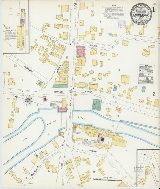 Sanborn Fire Insurance Map from Kennebunk, York County, Maine (1906), Sheet #0001 - Historic Sanborn Fire Insurance Map Print, vintage old map wall art, antique decor, genealogy gift, Maine Maine map