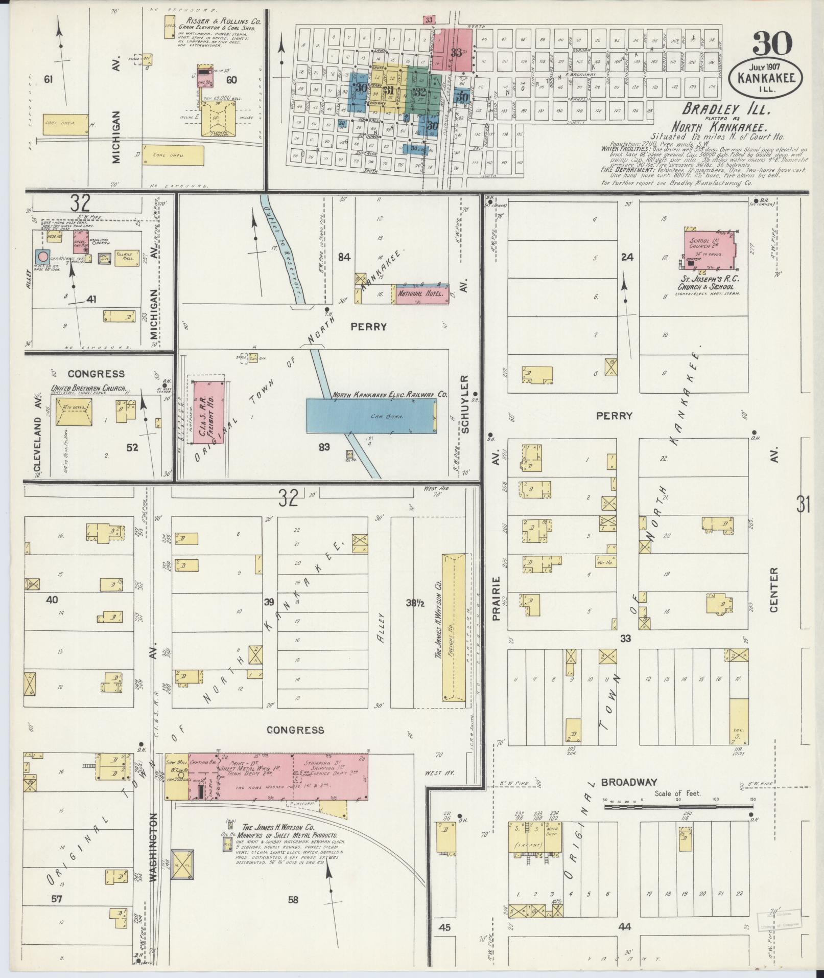 Sanborn Fire Insurance Map from Kankakee, Kankakee County, Illinois (1907), Sheet #0030 - Historic Sanborn Fire Insurance Map Print, vintage old map wall art, antique decor, genealogy gift, Illinois Illinois map