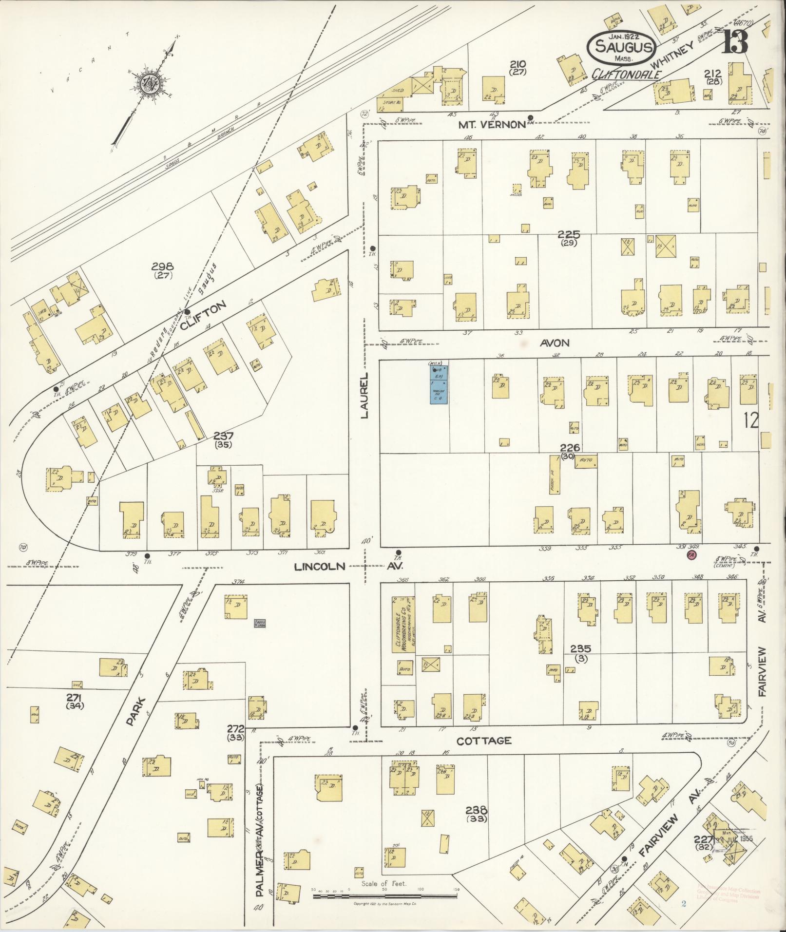 Sanborn Fire Insurance Map from Saugus, Essex County, Massachusetts (1922), Sheet #0013 - Complete Map Set gallery image, historic Sanborn map, vintage wall art, Massachusetts Massachusetts