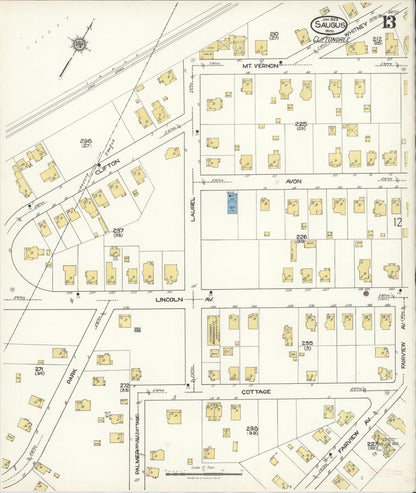 Sanborn Fire Insurance Map from Saugus, Essex County, Massachusetts (1922), Sheet #0013 - Complete Map Set gallery image, historic Sanborn map, vintage wall art, Massachusetts Massachusetts