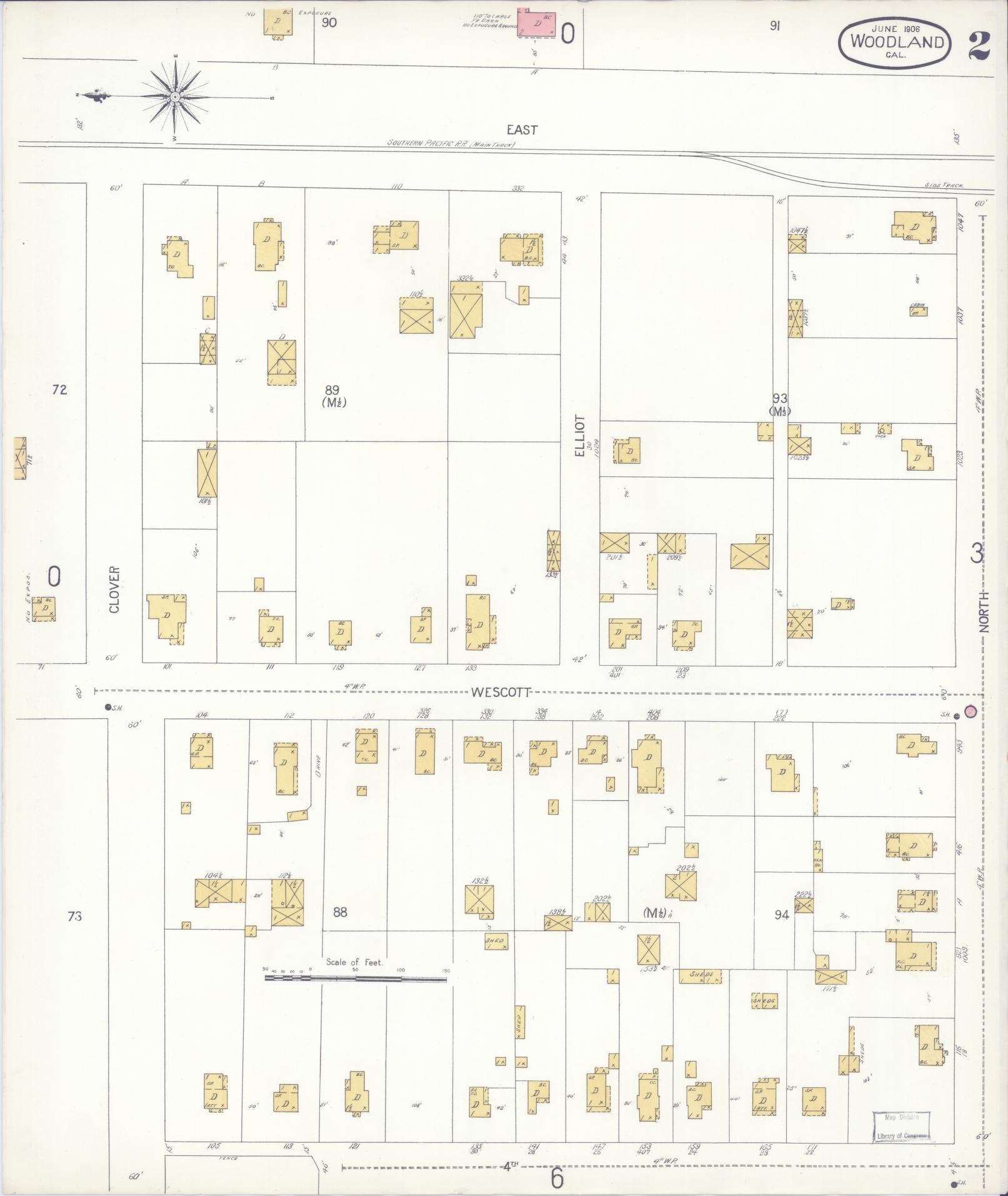 Sanborn Fire Insurance Map from Woodland, Yolo County, California (1906), Sheet #0002 - Complete Map Set gallery image, historic Sanborn map, vintage wall art, California California