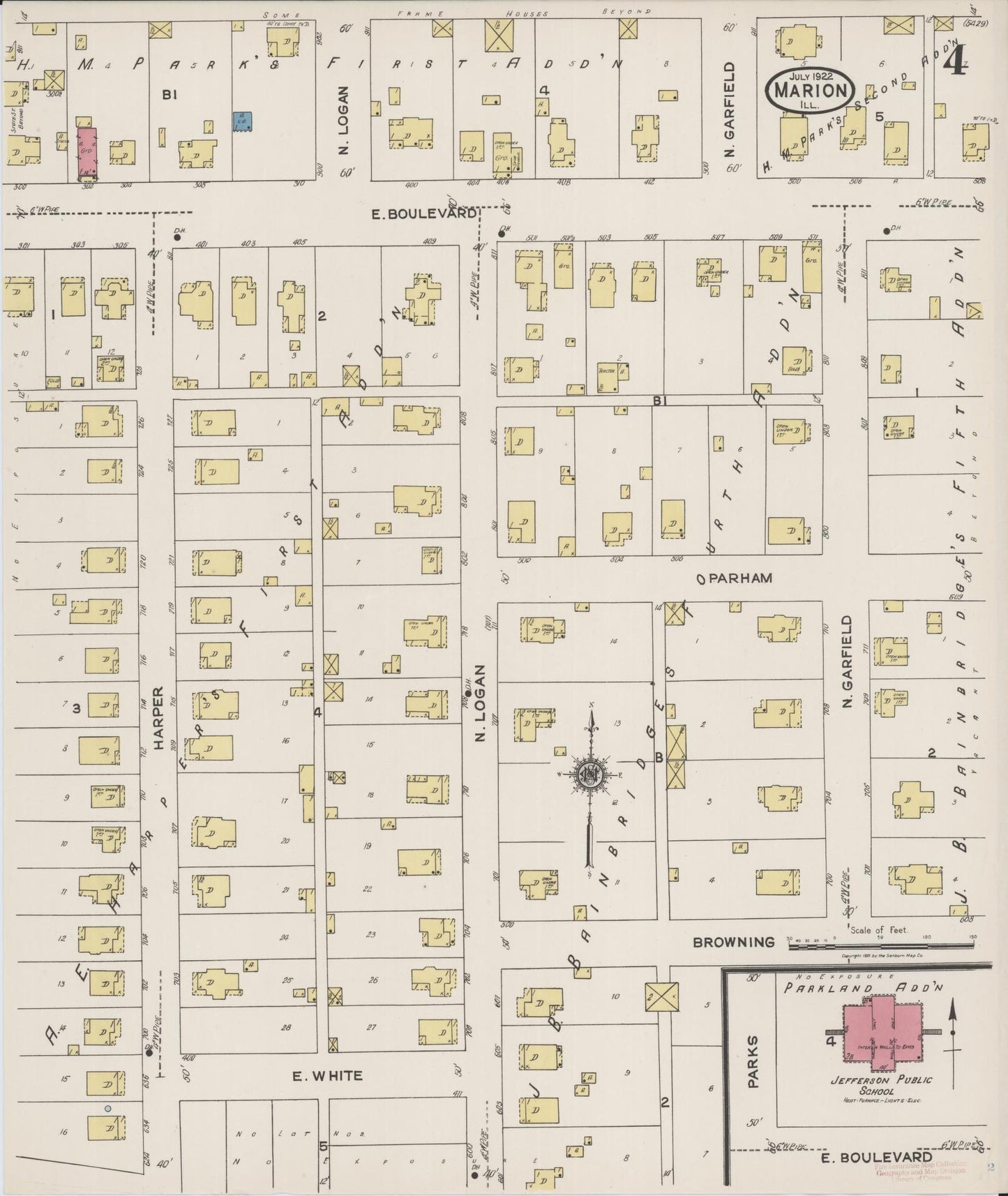Sanborn Fire Insurance Map from Marion, Williamson County, Illinois (1922), Sheet #0004 - Historic Sanborn Fire Insurance Map Print, vintage old map wall art, antique decor, genealogy gift, Illinois Illinois map